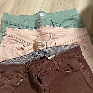 Women’s Skinny Jeans - Brownish/red, light pink & sea foam green